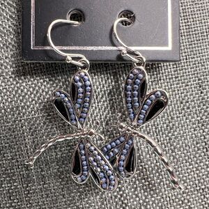 Chic Silver and Blue Dragonfly Earrings
